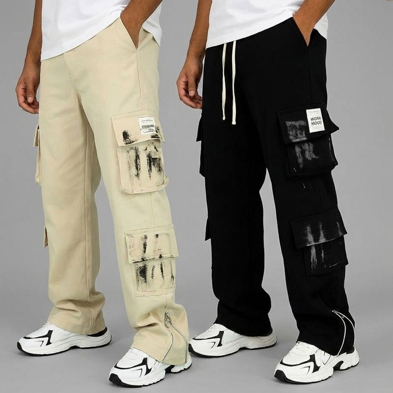 شلوار کارگو شش جیب پایین زیپ مدل sami-مشکی