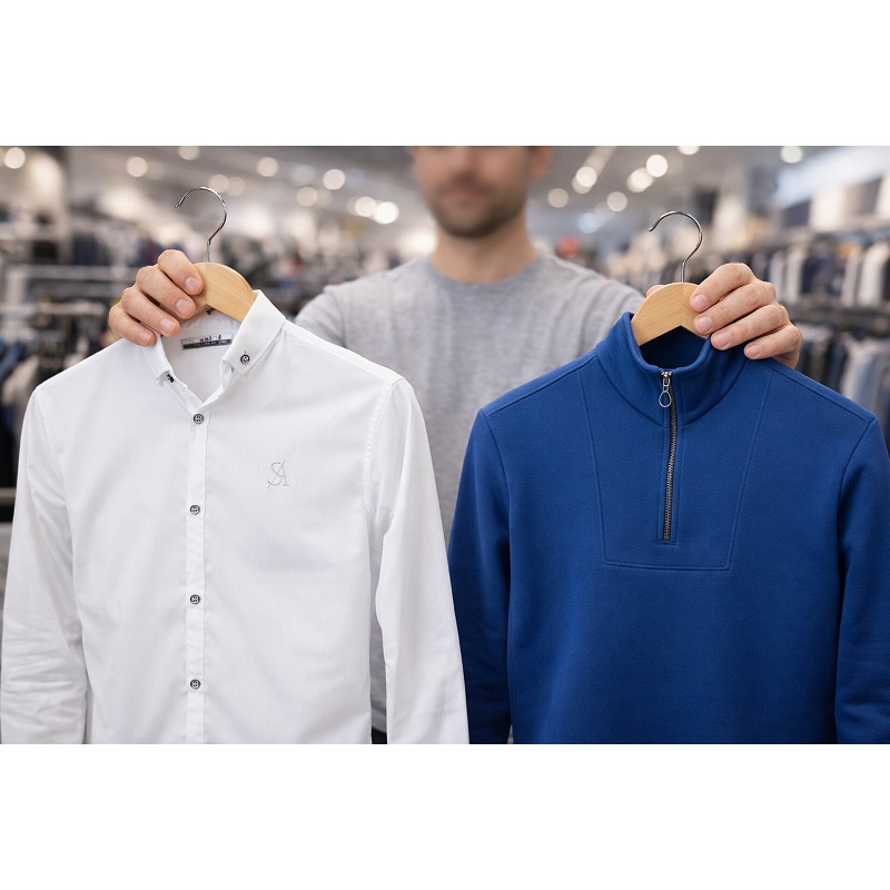 پکیج دورس مردانه نیم زیپ مدل Behbod-آبی  پیراهن مردانه سفید VQ